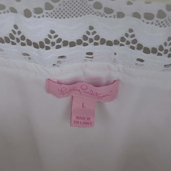 Lilly Pulitzer White Lace Cold Shoulder Ruffle Top Women’s L - Picture 5 of 9